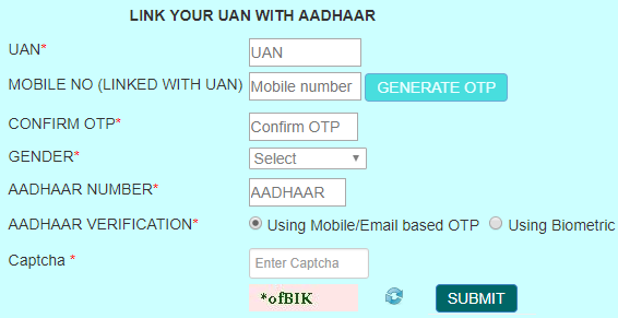Link Aadhaar Number with UAN at iwu.epfindia.gov.in