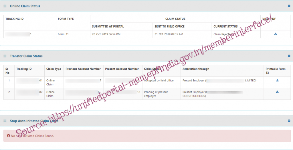 epf claim status