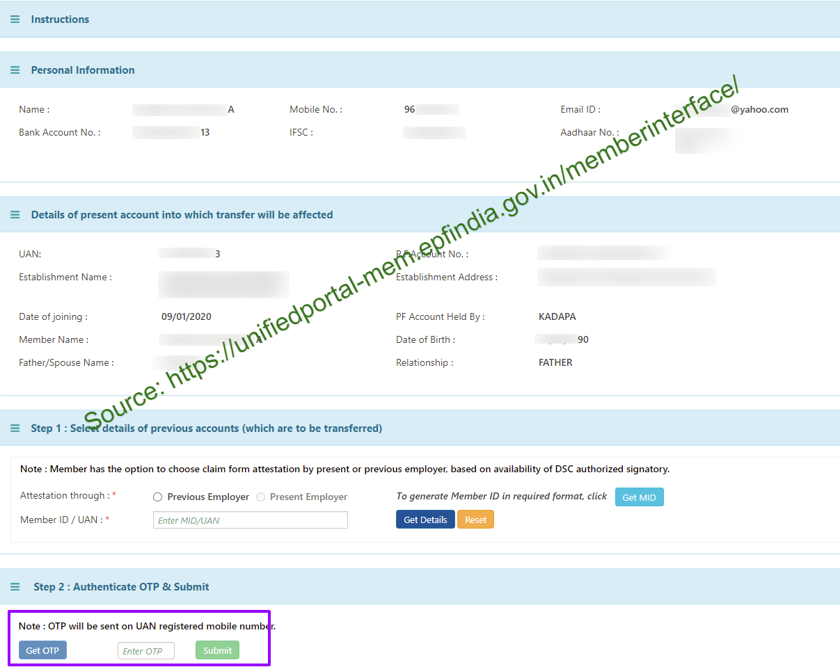 how to change account number in pf account