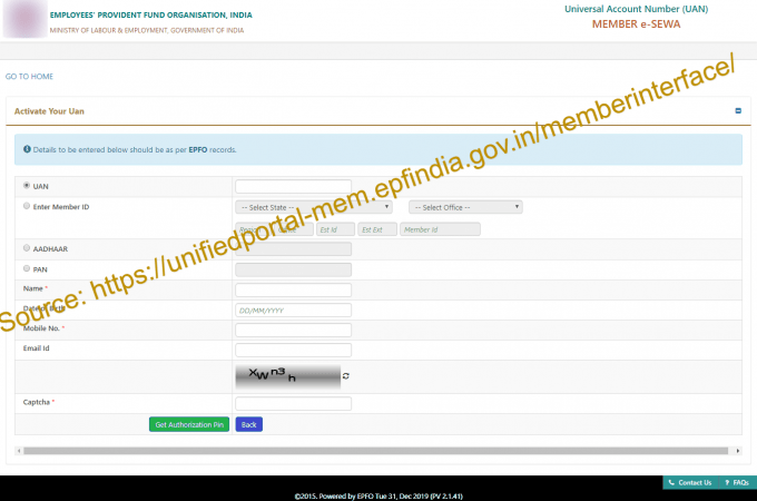 uan login activation for employee